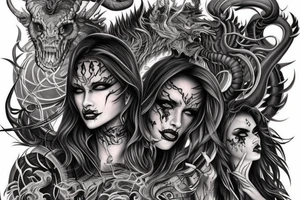 Demonic Runic Elaborate Intricate Comprehensive Demon woman gorgeous beautiful fierce Feral tattoo idea