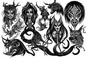 Demonic Runic Elaborate Intricate Comprehensive Demon woman gorgeous beautiful Feral Chaos tattoo idea