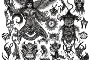 Demonic Runic Elaborate Intricate Comprehensive Demon woman gorgeous beautiful Feral Chaos tattoo idea