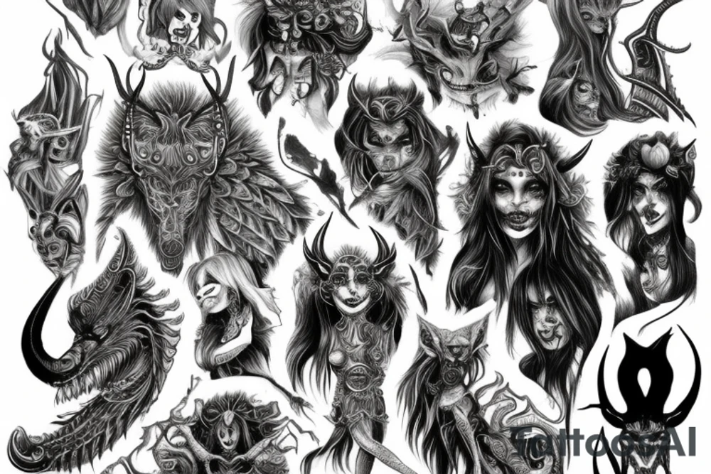 Demonic Runic Elaborate Intricate Comprehensive Demon woman gorgeous beautiful Feral Chaos tattoo idea