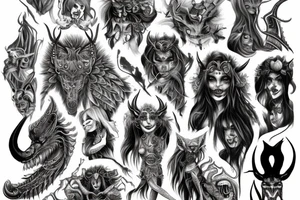 Demonic Runic Elaborate Intricate Comprehensive Demon woman gorgeous beautiful Feral Chaos tattoo idea