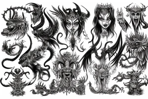 Demonic Runic Elaborate Intricate Comprehensive Demon woman gorgeous beautiful Feral Chaos tattoo idea
