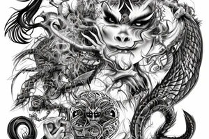 Demonic Runic Elaborate Intricate Comprehensive Demon woman gorgeous beautiful Feral Chaos tattoo idea