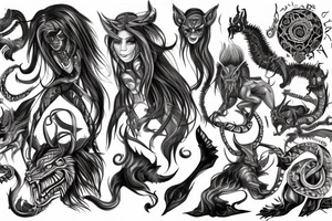 Demonic Runic Elaborate Intricate Comprehensive Demon woman gorgeous beautiful Feral Chaos tattoo idea
