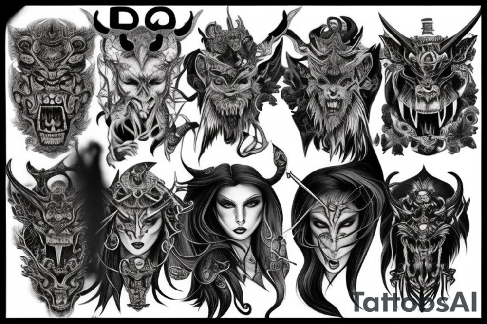 Demonic Runic Elaborate Intricate Comprehensive Demon woman gorgeous beautiful fierce Feral tattoo idea