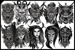 Demonic Runic Elaborate Intricate Comprehensive Demon woman gorgeous beautiful fierce Feral tattoo idea