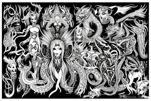 Demonic Runic Elaborate Intricate Comprehensive Demon woman gorgeous beautiful Feral Chaos tattoo idea