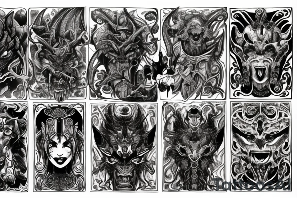 Demonic Runic Elaborate Intricate Comprehensive Demon woman gorgeous beautiful Feral Chaos tattoo idea