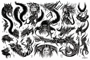 Demonic Runic Elaborate Intricate Comprehensive Demon woman gorgeous beautiful Feral Chaos tattoo idea