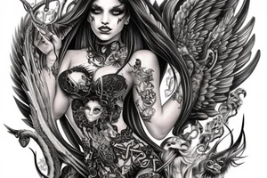 Smokey Pagan Runic Elaborate Intricate Comprehensive Demon woman gorgeous beautiful fierce Feral tattoo idea