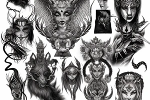Smokey Pagan Runic Elaborate Intricate Comprehensive Demon woman gorgeous beautiful fierce Feral tattoo idea
