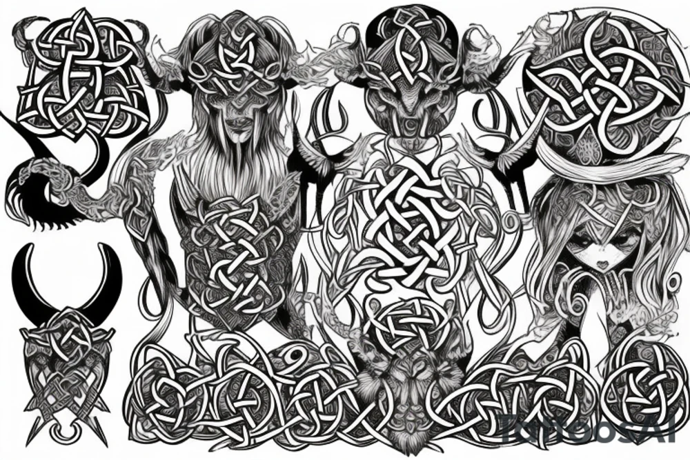Viking Celtic Runic Elaborate Intricate Comprehensive Demon woman gorgeous beautiful Feral Chaos tattoo idea