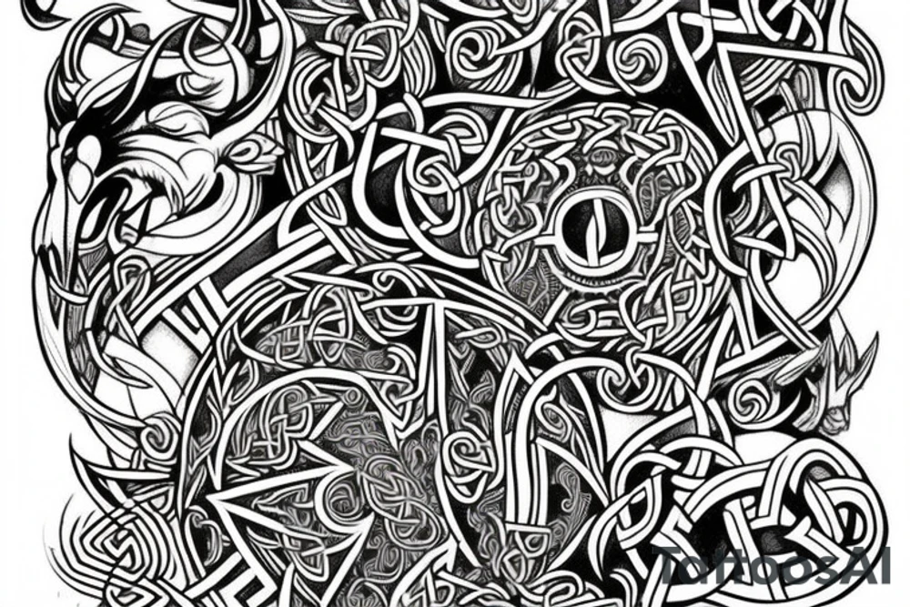 Viking Celtic Runic Elaborate Intricate Comprehensive Demon woman gorgeous beautiful Feral Chaos tattoo idea