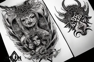 Smokey Pagan Runic Elaborate Intricate Comprehensive Demon woman gorgeous beautiful fierce Feral tattoo idea