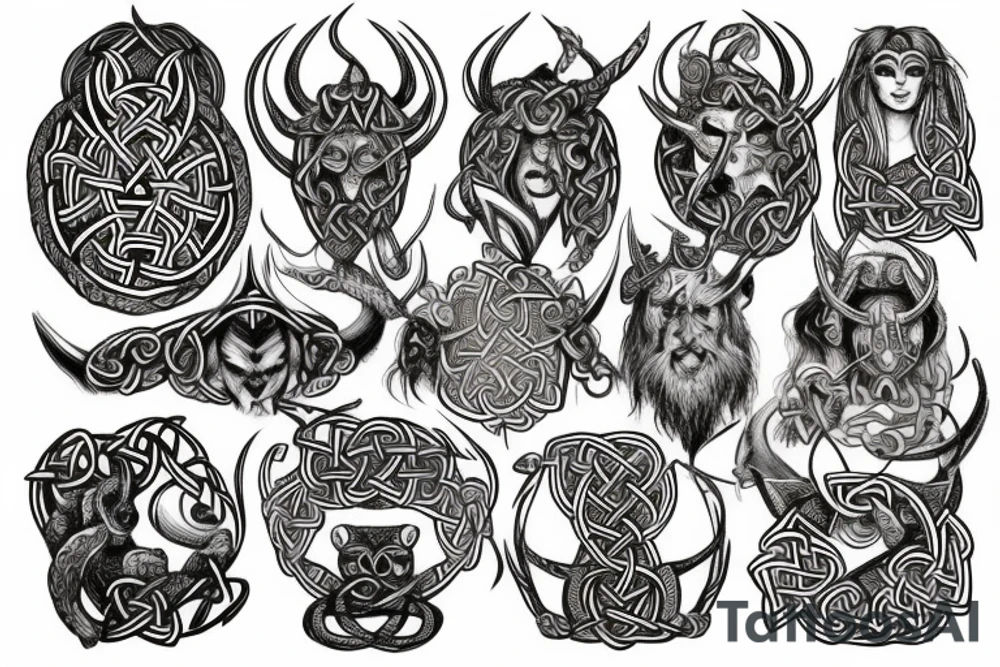 Viking Celtic Runic Elaborate Intricate Comprehensive Demon woman gorgeous beautiful Feral Chaos tattoo idea