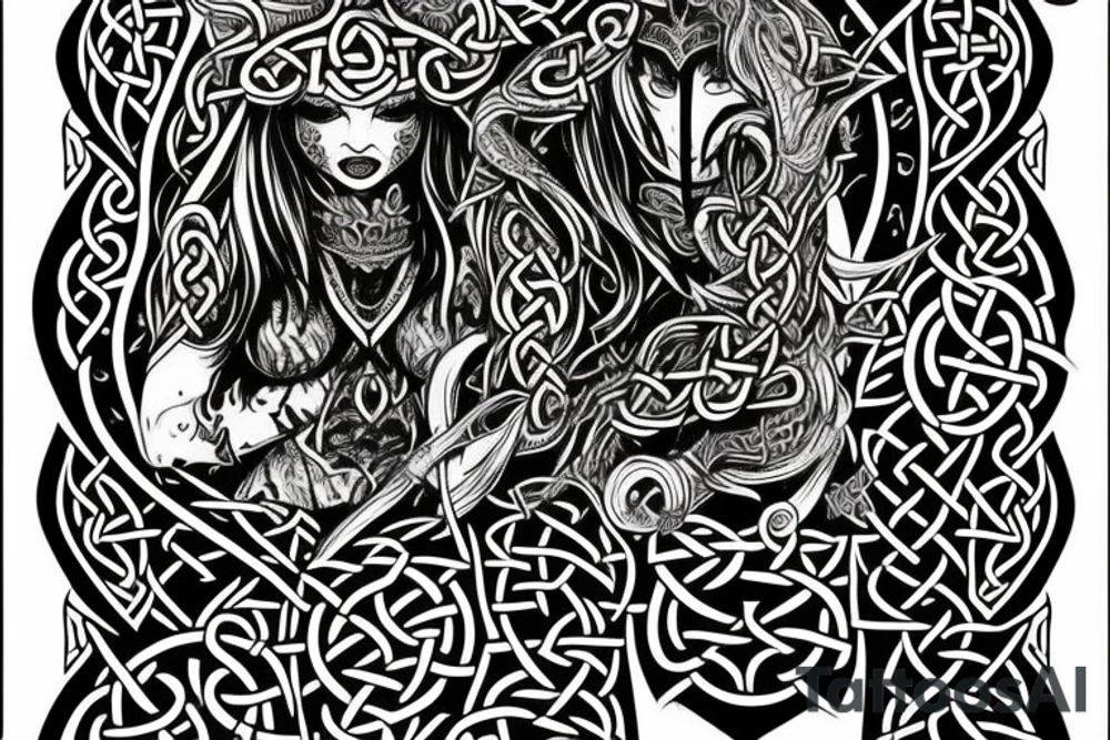 Viking Celtic Runic Elaborate Intricate Comprehensive Demon woman gorgeous beautiful Feral Chaos tattoo idea