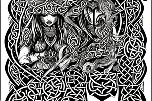 Viking Celtic Runic Elaborate Intricate Comprehensive Demon woman gorgeous beautiful Feral Chaos tattoo idea