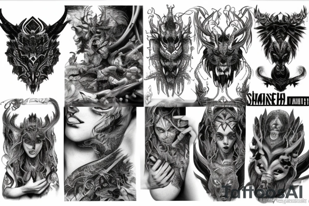 Smokey Pagan Runic Elaborate Intricate Comprehensive Demon woman gorgeous beautiful fierce Feral tattoo idea