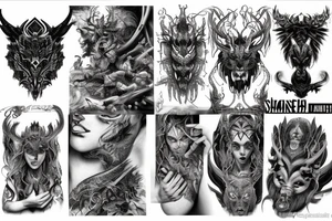 Smokey Pagan Runic Elaborate Intricate Comprehensive Demon woman gorgeous beautiful fierce Feral tattoo idea