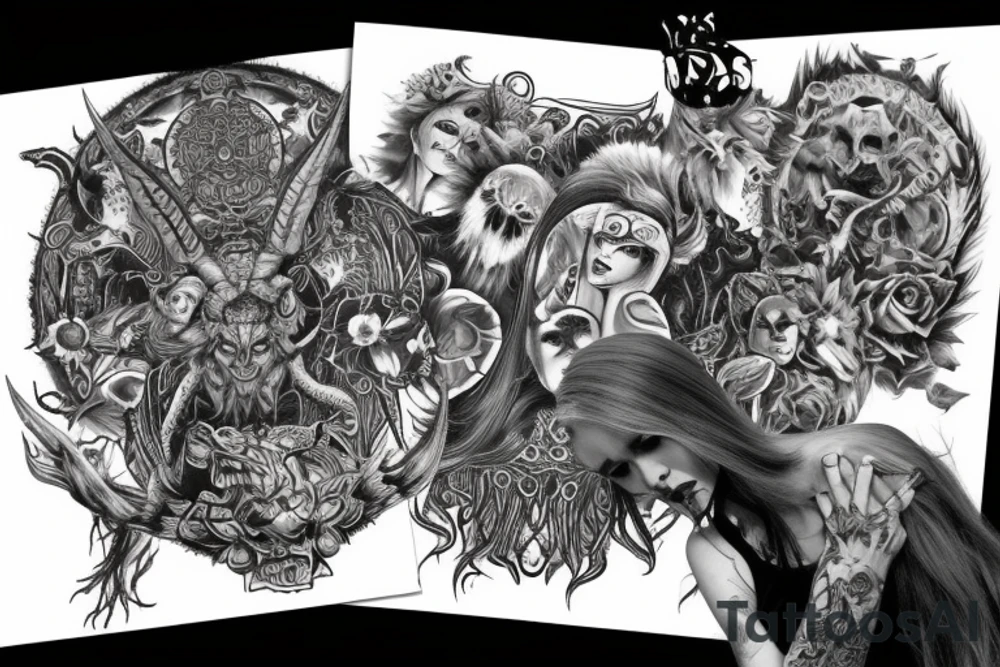 Smokey Pagan Runic Elaborate Intricate Comprehensive Demon woman gorgeous beautiful fierce Feral tattoo idea