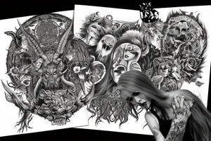 Smokey Pagan Runic Elaborate Intricate Comprehensive Demon woman gorgeous beautiful fierce Feral tattoo idea