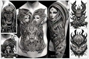 Smokey Pagan Runic Elaborate Intricate Comprehensive Demon woman gorgeous beautiful fierce Feral tattoo idea