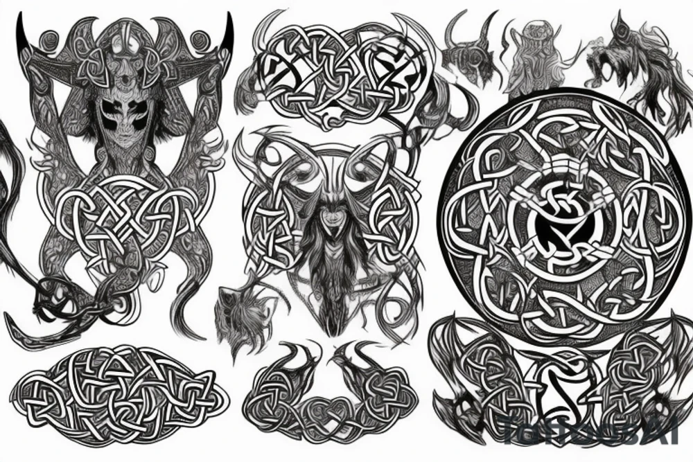 Viking Celtic Runic Elaborate Intricate Comprehensive Demon woman gorgeous beautiful Feral Chaos tattoo idea