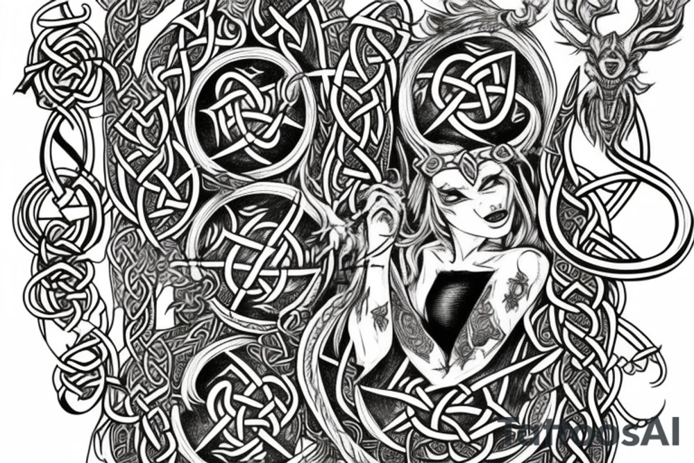 Viking Celtic Runic Elaborate Intricate Comprehensive Demon woman gorgeous beautiful Feral Chaos tattoo idea