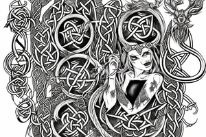 Viking Celtic Runic Elaborate Intricate Comprehensive Demon woman gorgeous beautiful Feral Chaos tattoo idea