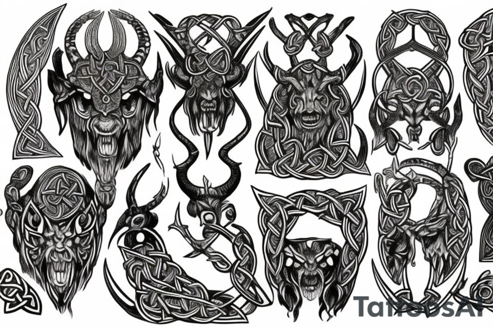 Viking Celtic Runic Elaborate Intricate Comprehensive Demon woman gorgeous beautiful Feral Chaos tattoo idea