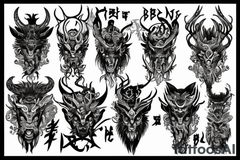 Oriental
Runic Elaborate Intricate Comprehensive Demon woman gorgeous beautiful Feral Chaos tattoo idea