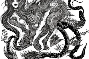 Oriental 
Runic Elaborate Intricate Comprehensive Demon woman gorgeous beautiful Feral Chaos tattoo idea