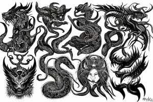 Oriental 
Runic Elaborate Intricate Comprehensive Demon woman gorgeous beautiful Feral Chaos tattoo idea