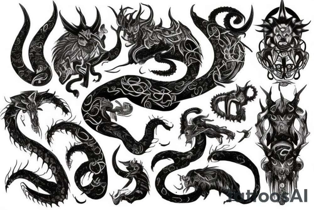 Oriental 
Runic Elaborate Intricate Comprehensive Demon woman gorgeous beautiful Feral Chaos tattoo idea