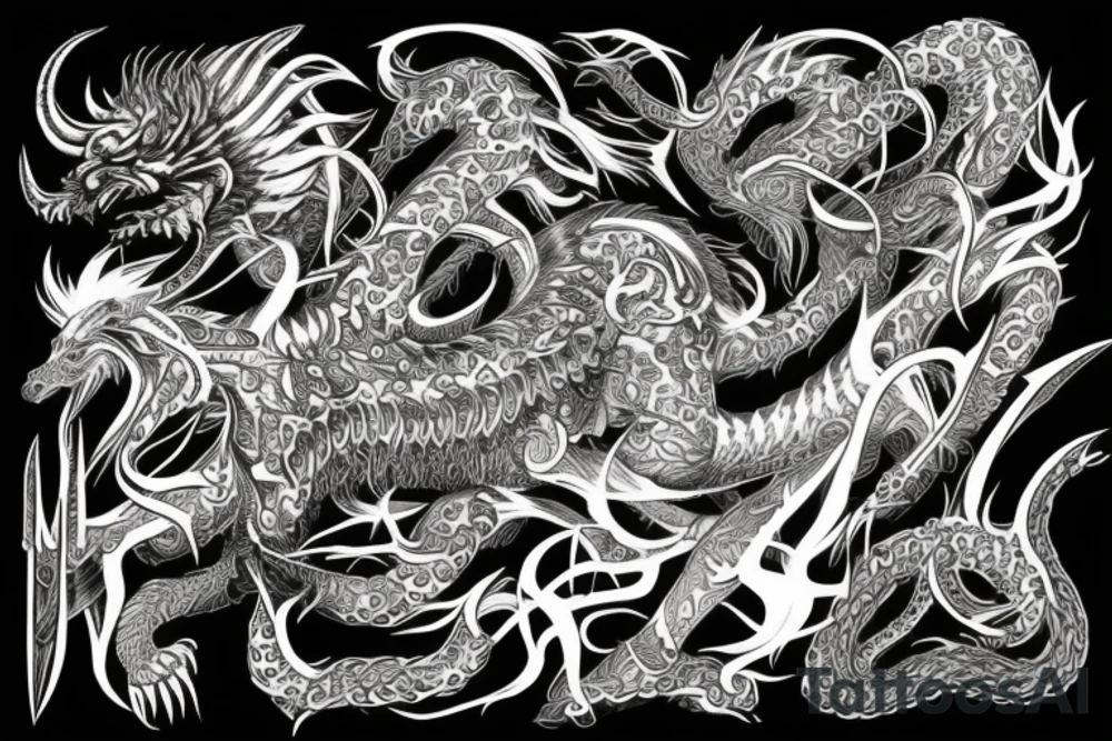 Oriental 
Runic Elaborate Intricate Comprehensive Demon woman gorgeous beautiful Feral Chaos tattoo idea