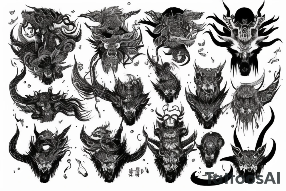 Oriental
Runic Elaborate Intricate Comprehensive Demon woman gorgeous beautiful Feral Chaos tattoo idea