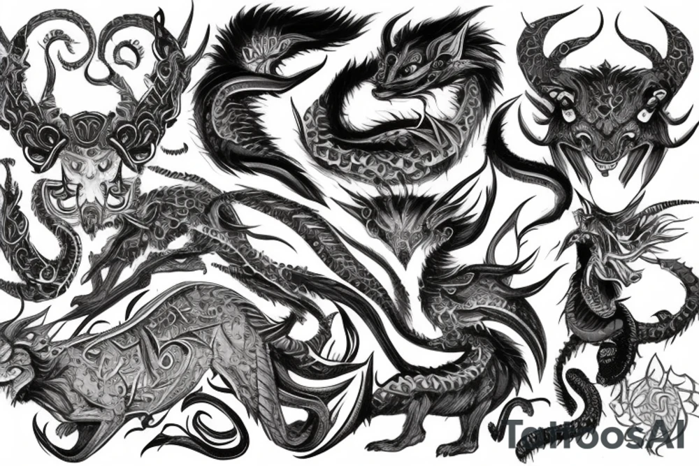 Oriental
Runic Elaborate Intricate Comprehensive Demon woman gorgeous beautiful Feral Chaos tattoo idea