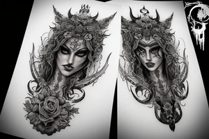 Smokey Pagan Runic Elaborate Intricate Comprehensive Demon woman gorgeous beautiful fierce Feral tattoo idea