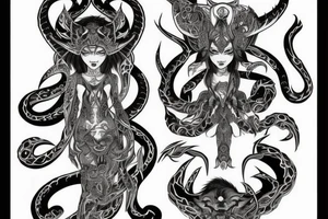 Oriental 
Runic Elaborate Intricate Comprehensive Demon woman gorgeous beautiful Feral Chaos tattoo idea