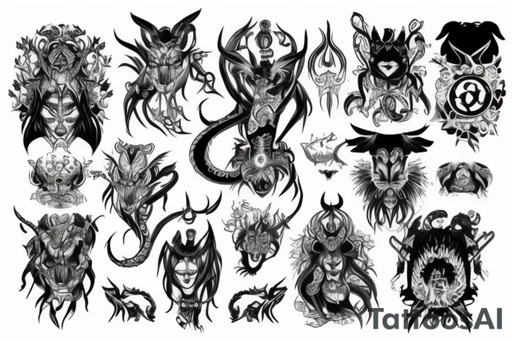 Oriental
Runic Elaborate Intricate Comprehensive Demon woman gorgeous beautiful Feral Chaos tattoo idea