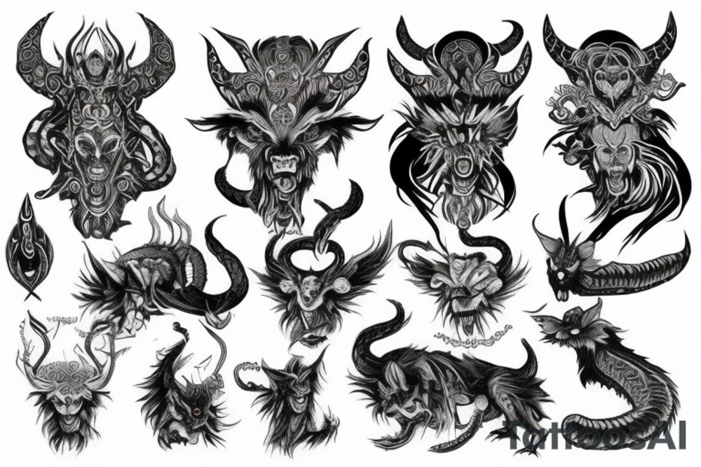 Oriental
Runic Elaborate Intricate Comprehensive Demon woman gorgeous beautiful Feral Chaos tattoo idea