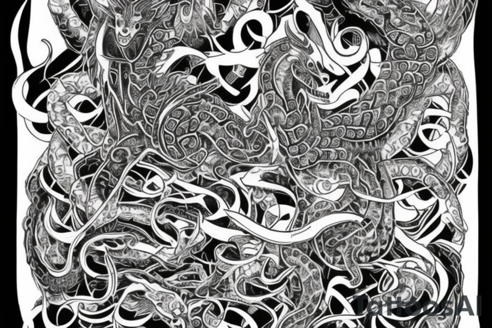 Oriental
Runic Elaborate Intricate Comprehensive Demon woman gorgeous beautiful Feral Chaos tattoo idea