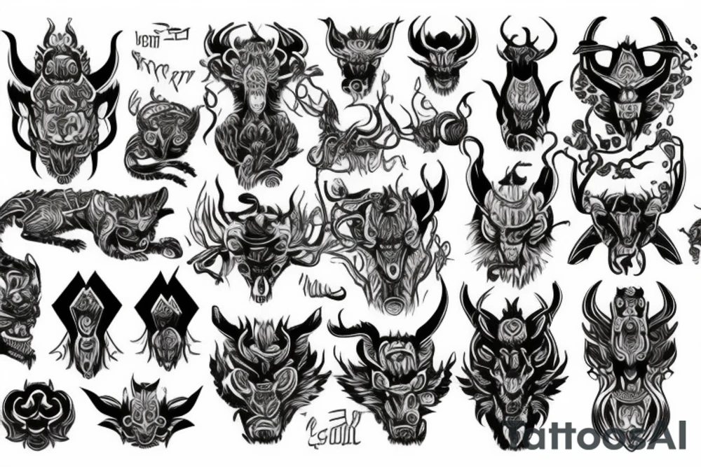 Oriental
Runic Elaborate Intricate Comprehensive Demon woman gorgeous beautiful Feral Chaos tattoo idea