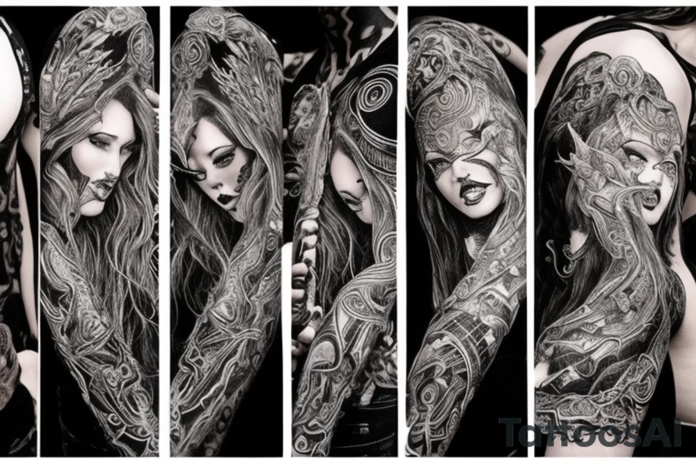 Smokey Pagan Runic Elaborate Intricate Comprehensive Demon woman gorgeous beautiful fierce Feral tattoo idea