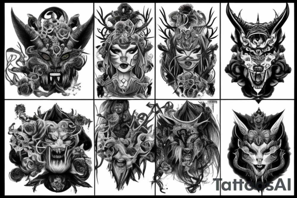 Smokey Pagan Runic Elaborate Intricate Comprehensive Demon woman gorgeous beautiful fierce Feral tattoo idea