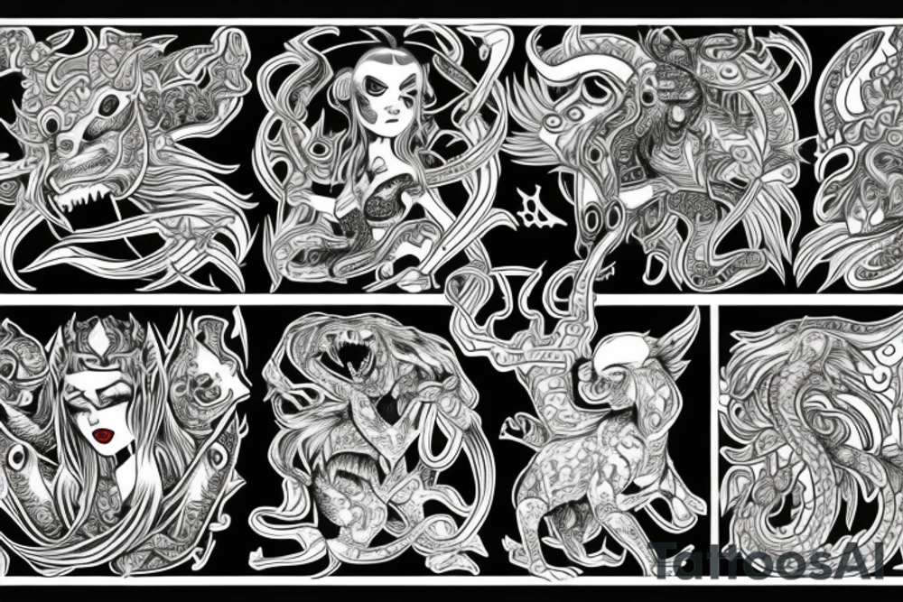 Oriental 
Runic Elaborate Intricate Comprehensive Demon woman gorgeous beautiful Feral Chaos tattoo idea