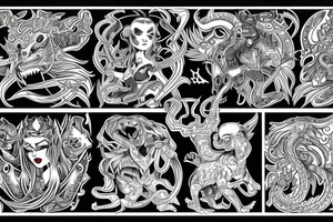 Oriental 
Runic Elaborate Intricate Comprehensive Demon woman gorgeous beautiful Feral Chaos tattoo idea