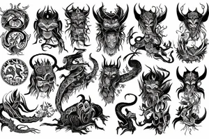 Oriental 
Runic Elaborate Intricate Comprehensive Demon woman gorgeous beautiful Feral Chaos tattoo idea