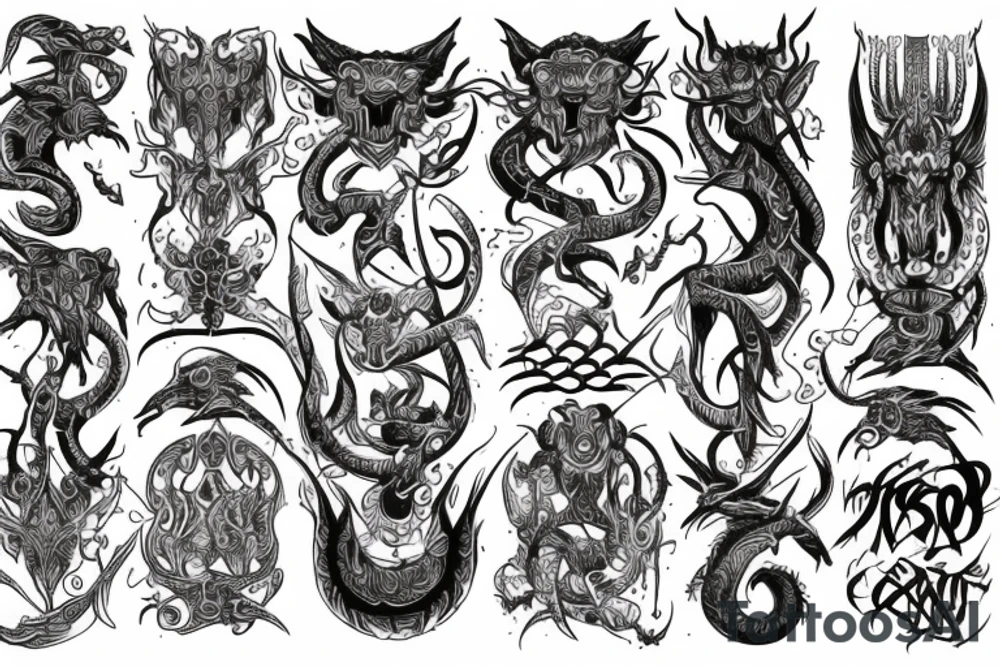 Oriental
Runic Elaborate Intricate Comprehensive Demon woman gorgeous beautiful Feral Chaos tattoo idea