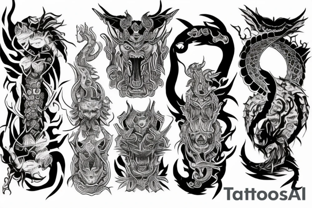 Oriental 
Runic Elaborate Intricate Comprehensive Demon woman gorgeous beautiful Feral Chaos tattoo idea